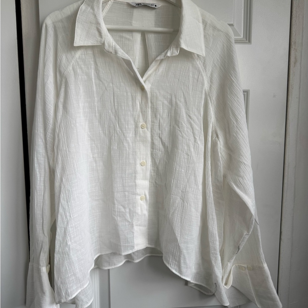 Zara White Linen Button Down Shirt